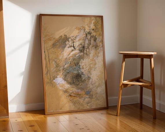 Vintage Landscape Watercolor Wall Art Tranquil Nature Forest Path Artwork Rustic Earth Tone For Home Decor