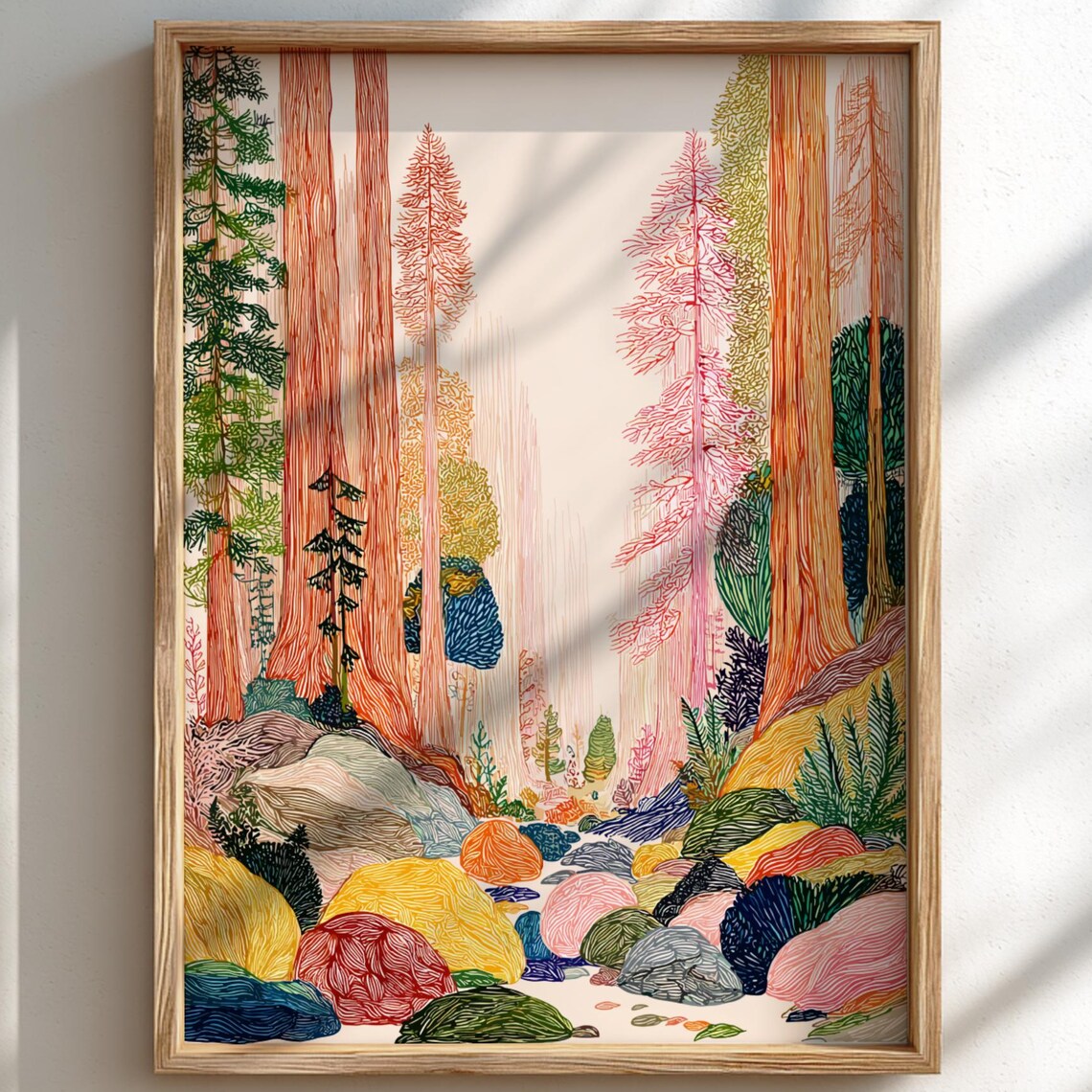 Fogbound Giants Pastel Mountain Landscape Art Print