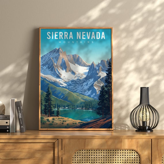 Sierra Nevada Mountains Vintage Travel Poster, California