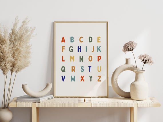 Neutral Alphabet Print Educational Posters Kids Prints Homeschool Decor Resources Abc Poster Instant