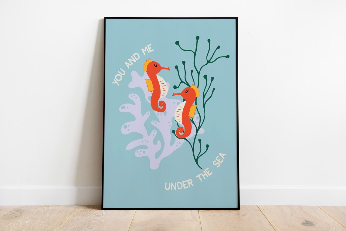 Cute You And Me Under The Sea Seahorse Coral Nursery Art Poster