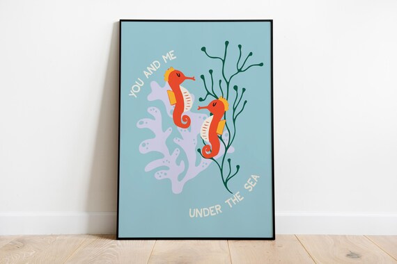 Cute You And Me Under The Sea Seahorse Coral Nursery Art Poster