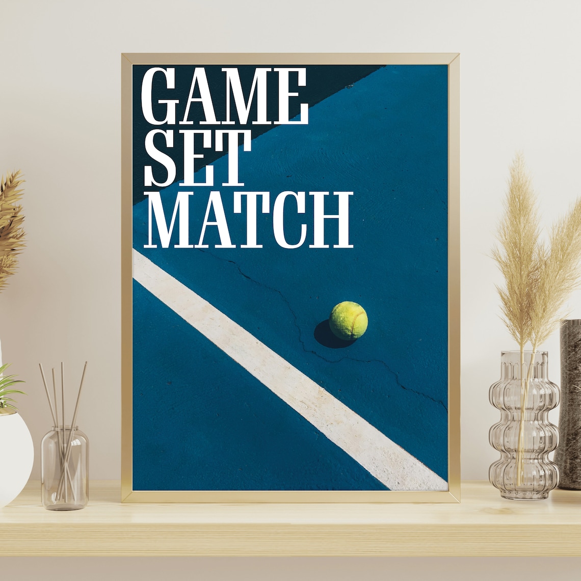 Game Set Match Tennis Court Blue Aerial Photo Typography Poster