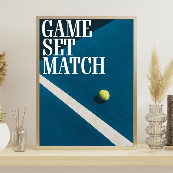 Game Set Match Tennis Court Blue Aerial Photo Typography Poster
