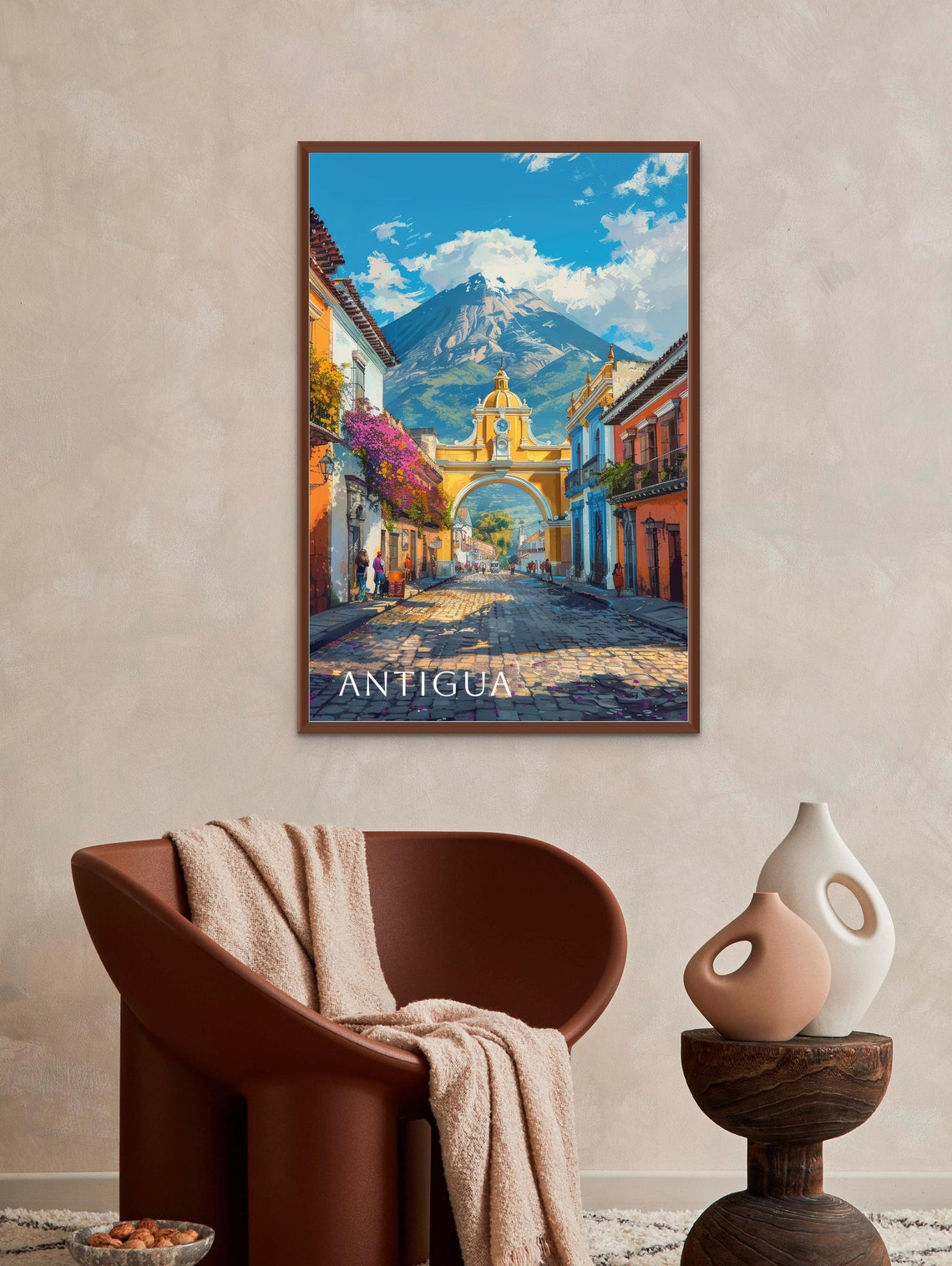 Antigua Guatemala Travel Poster Vibrant Colonial Architecture And Volcanic Scenery Wall Art Print - Image 2