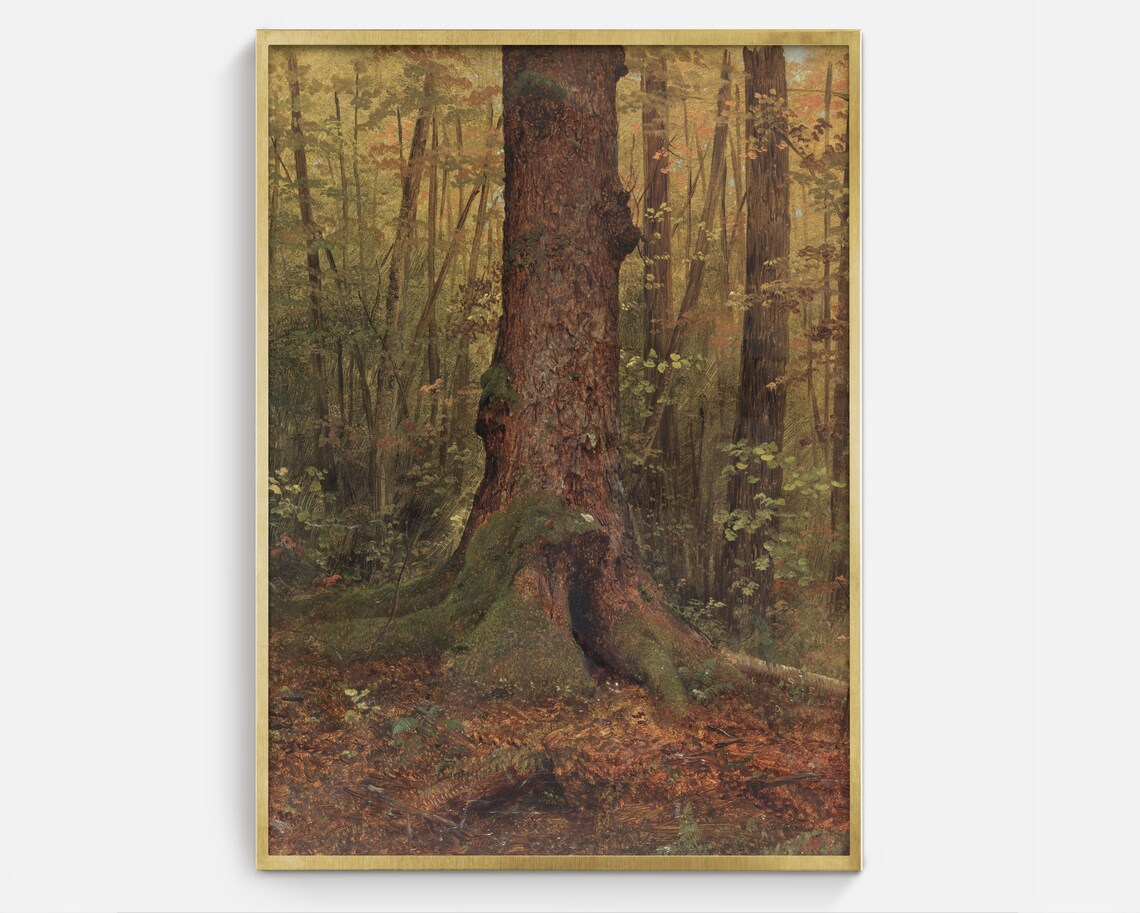 Vintage Forest Oil Painting, Tree Wall Art