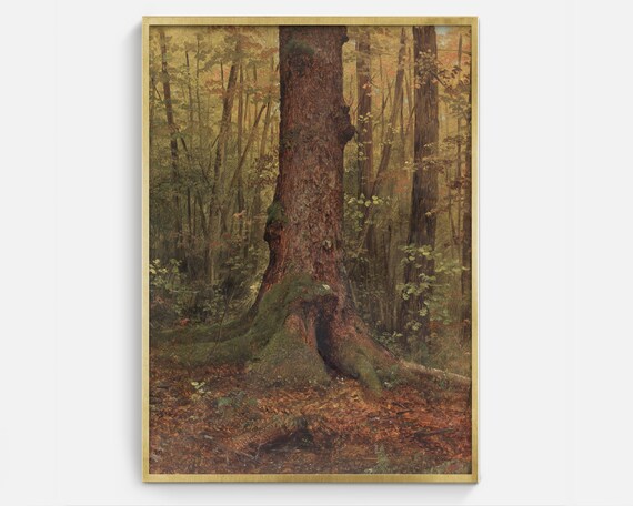 Vintage Forest Oil Painting, Tree Wall Art