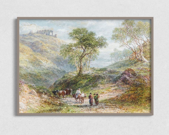 Vintage Country Landscape Painting Farmhouse Wall Art Prints