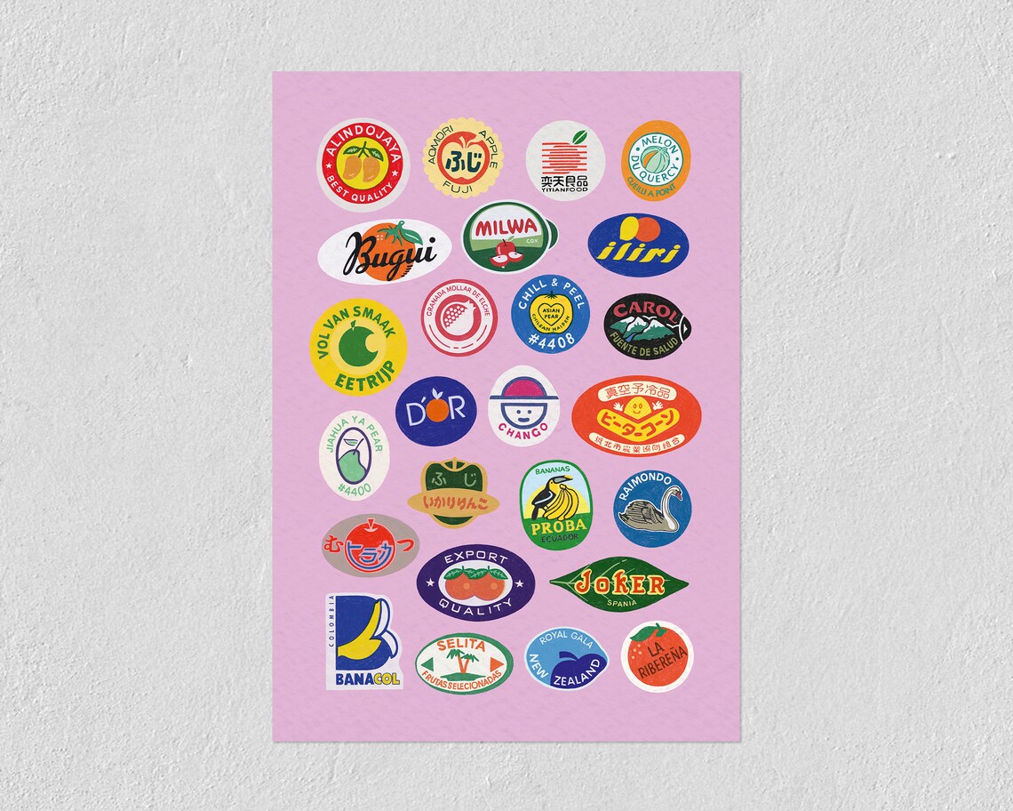 Fruit Stickers Art Print, Colorful Illustrated Collection - Image 2