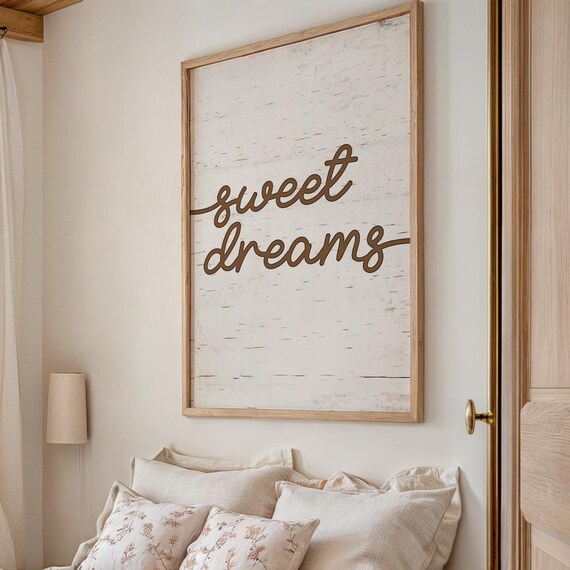 Sweet Dreams Rustic Wood Brown Script Lettering Farmhouse Bedroom Poster