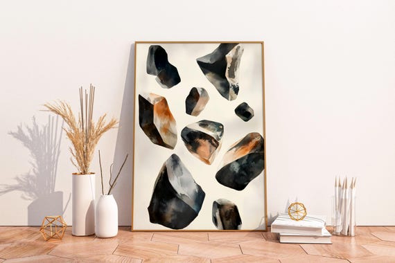 Japandi Poster Floating Rocks Wabi Sabi Organic Shape Wall Art Japanese Minimalist Print Zen Home Decor