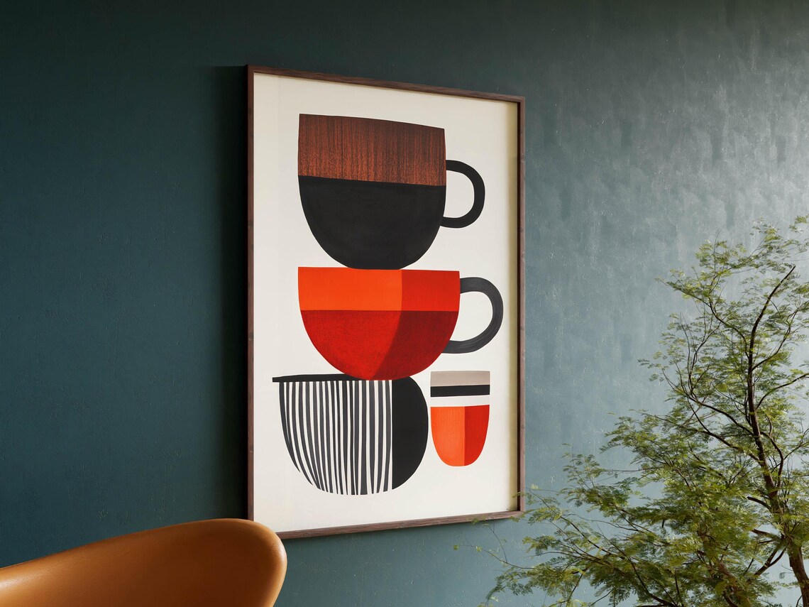 Mid-Century Modern Coffee Poster, Scandinavian Minimalist
