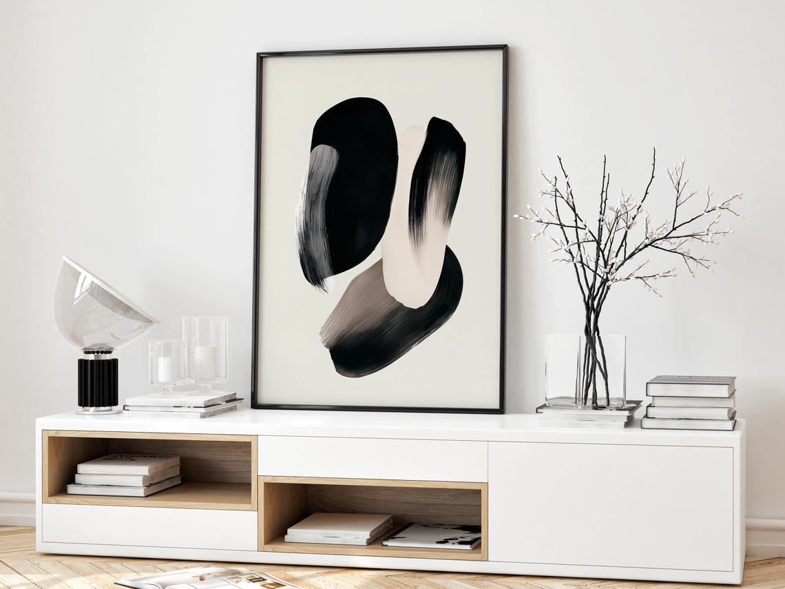 Bold Black Brush Strokes Minimalist Abstract Ink Painting Poster