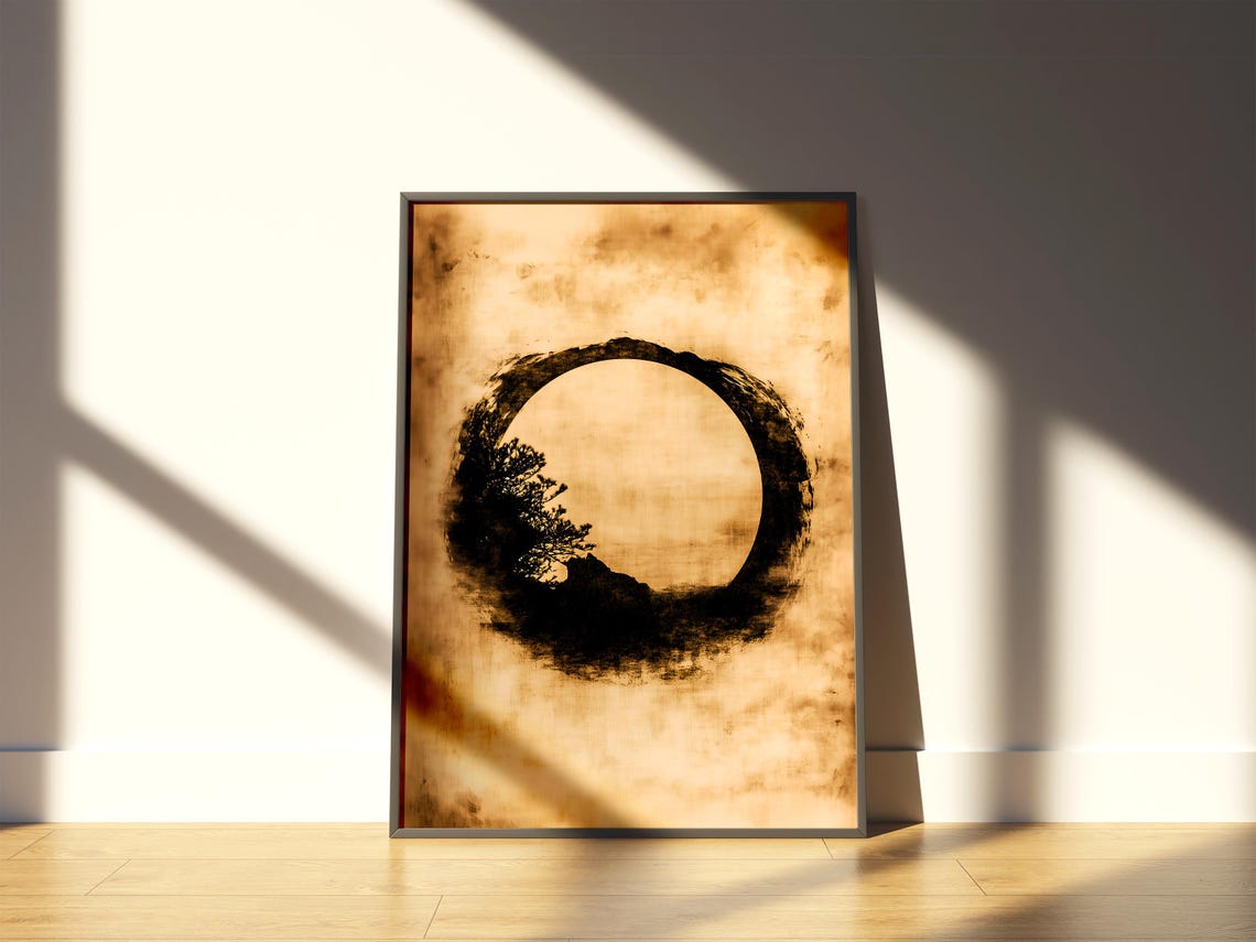 Enso Ink Circle With Tree Silhouette Japanese Brush Zen Art Poster