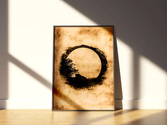Enso Ink Circle With Tree Silhouette Japanese Brush Zen Art Poster