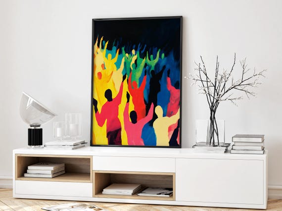 Colorful Maximalist Wall Art Print Vibrant Abstract People Poster Bold Modern Silhouette For Eclectic And Trendy Interiors