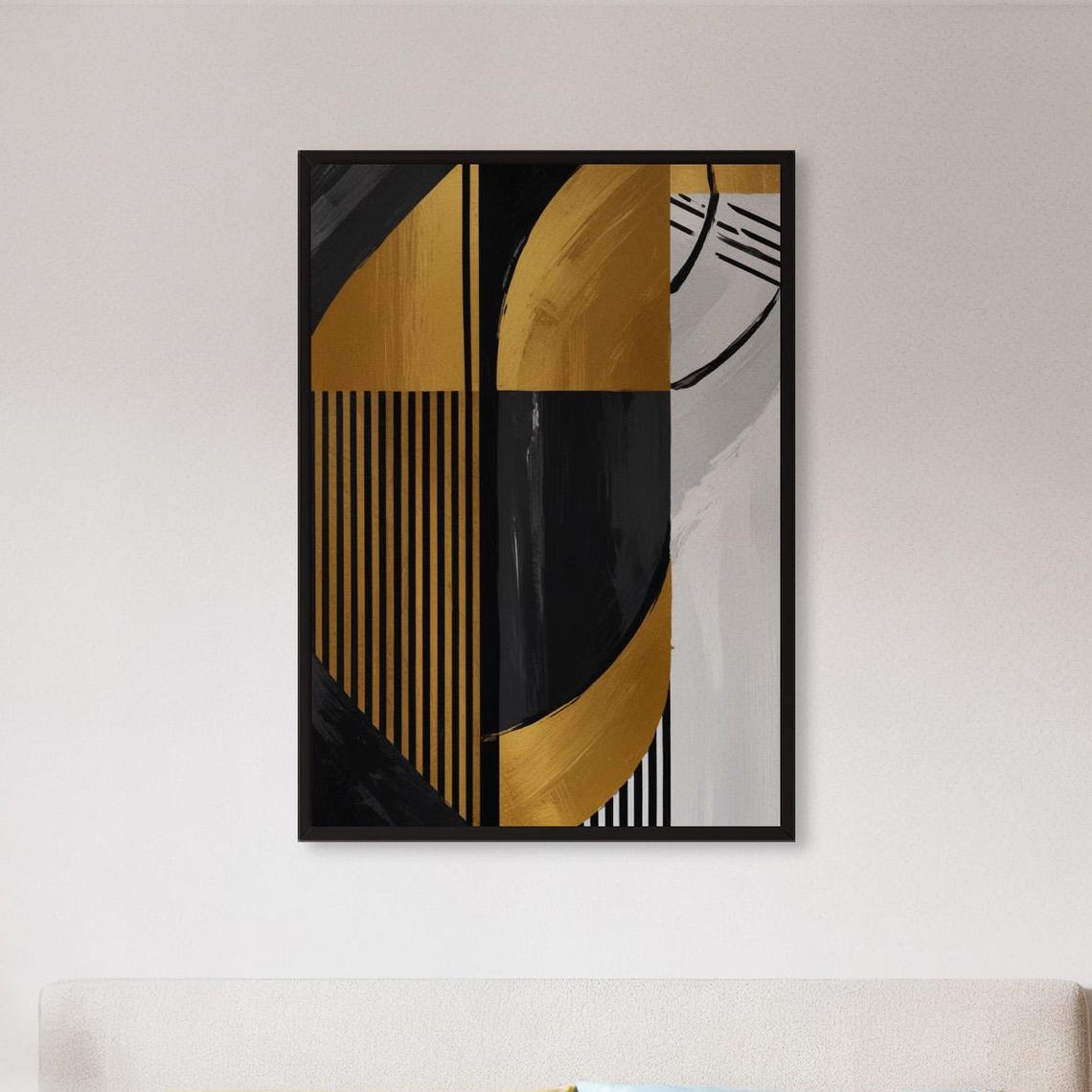 Gold Black Grey Modern Geometric Abstract Minimalist Art Wall Poster