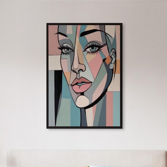 Abstract Geometric Woman Face Modern Cubist Line Artwork Poster