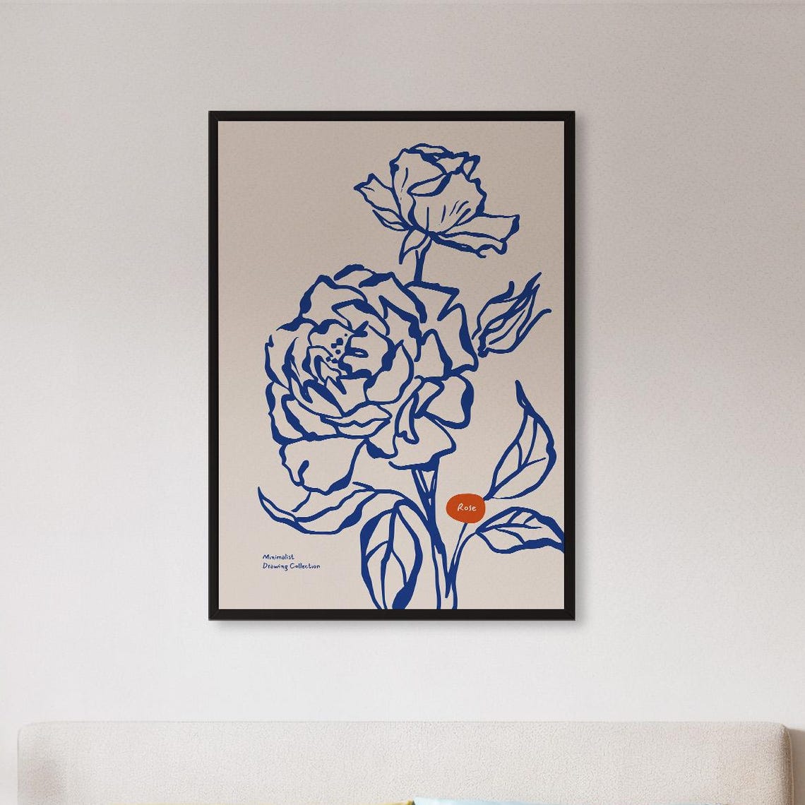 Blue Rose Botanical Line Art Minimalist Drawing Collection Poster