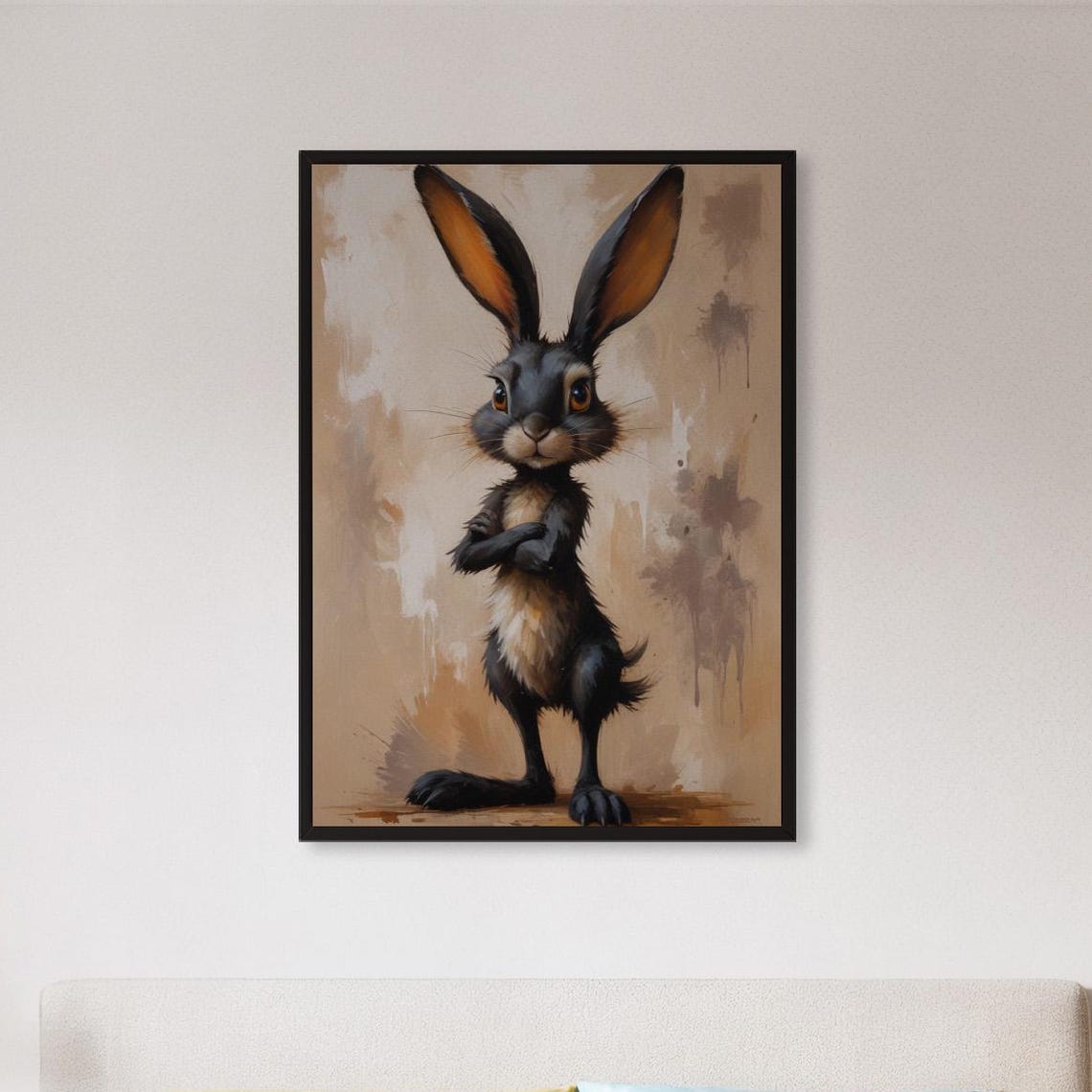 Grumpy Black Rabbit Crossed Arms Whimsical Animal Art Poster