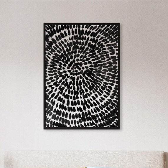 Modern Abstract Black Ink Wall Art Print Framed Bold Minimalist Poster Geometric Spiral Texture Contemporary Home Decor