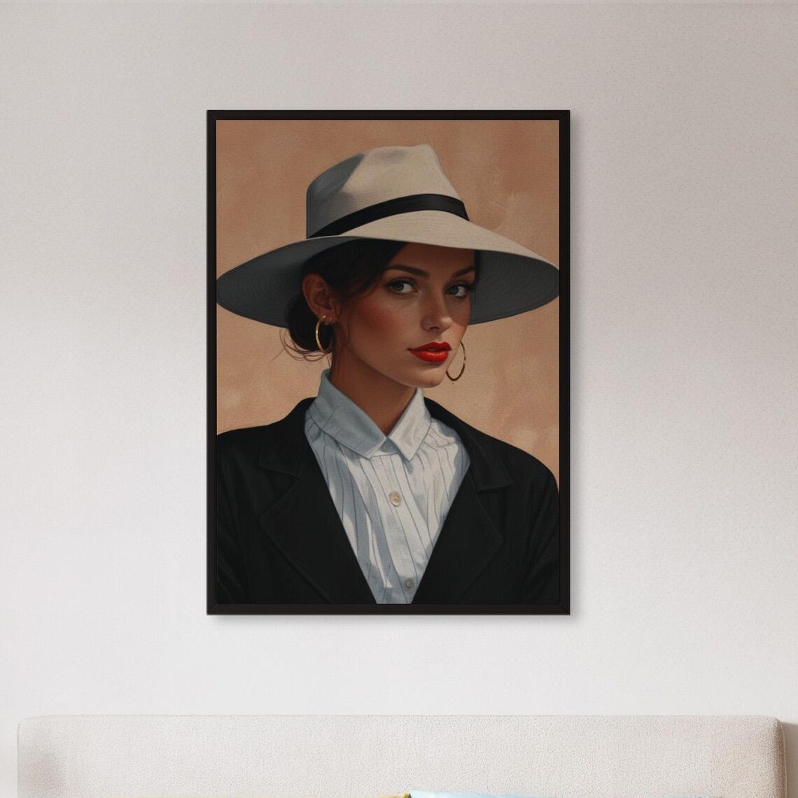Elegant Woman in Wide Brim Fedora Portrait Fashion Art Poster