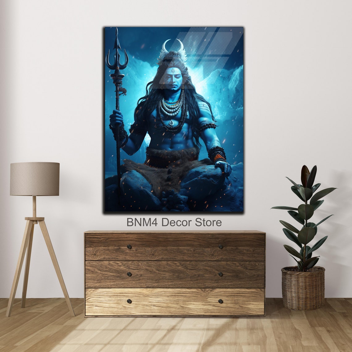Tempered Glass Wall Art Hindu God Shiva Wall Decor Lord Shiva Glass Art Hindu Home Glass Housewarming Gifts Home Decor Blue Sky