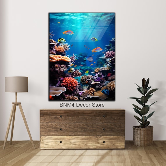 Tempered Glass Wall Art Undersea Glass Art Sea Corals Wall Decor Animal Wall Art Fish Nemo Animal Decor Unique Undersea Creatures