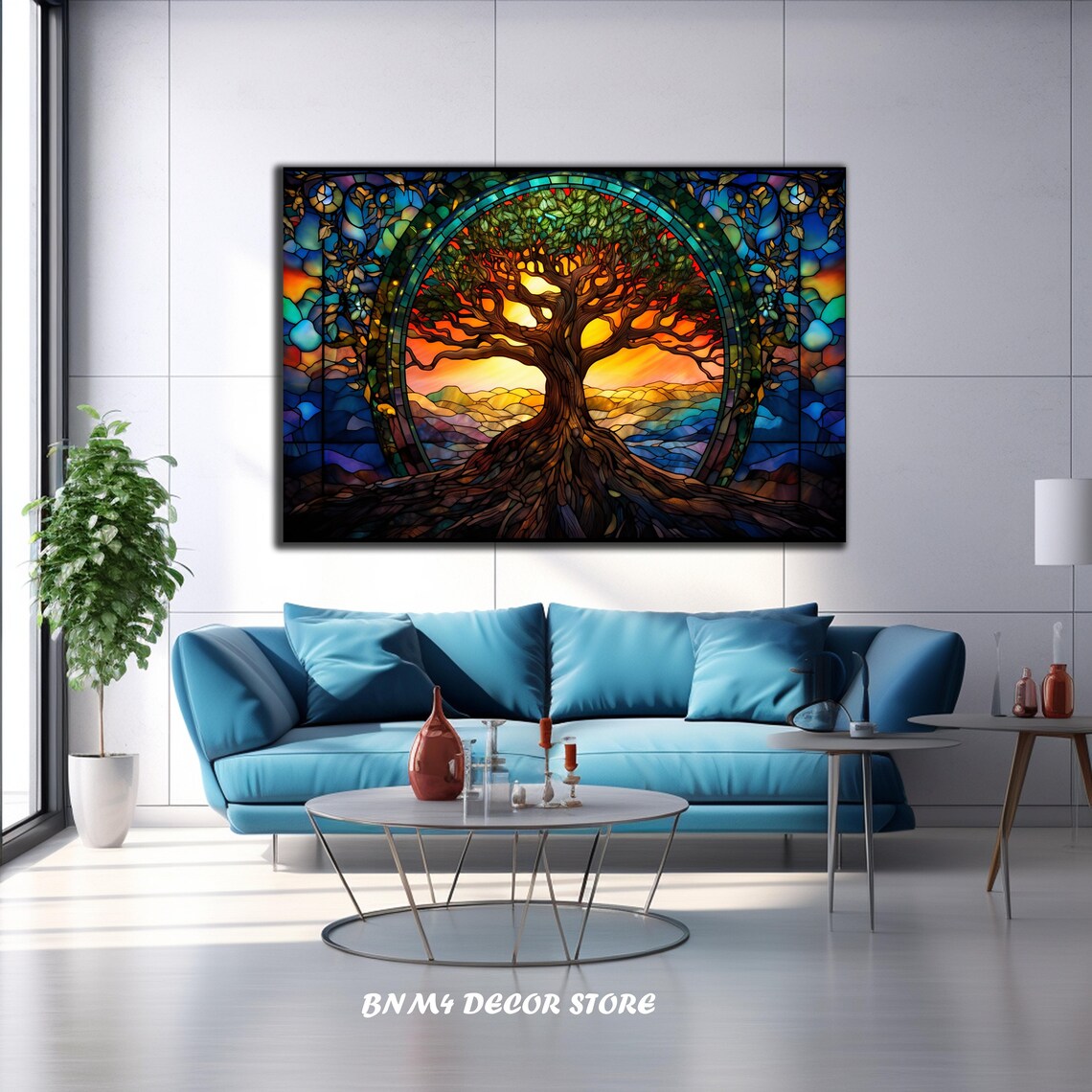 Life Of Tree Stained Glass Wall Art Print