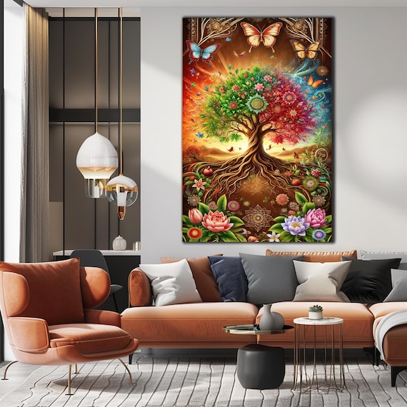 Colorful Tree Of Life Butterflies Lotus Mandala Vibrant Art Poster