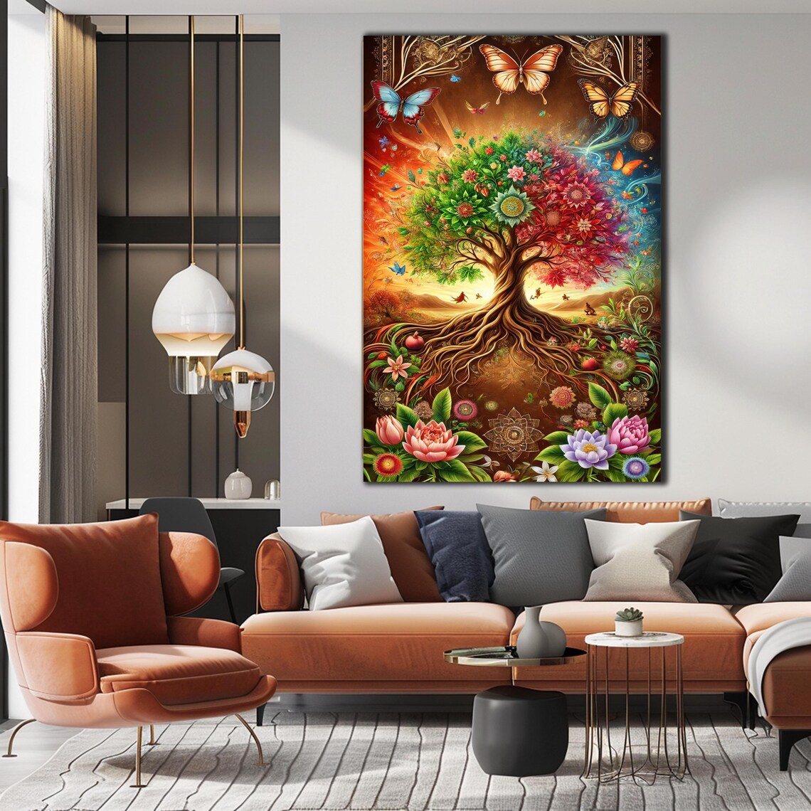 Colorful Tree Of Life Butterflies Lotus Mandala Vibrant Art Poster