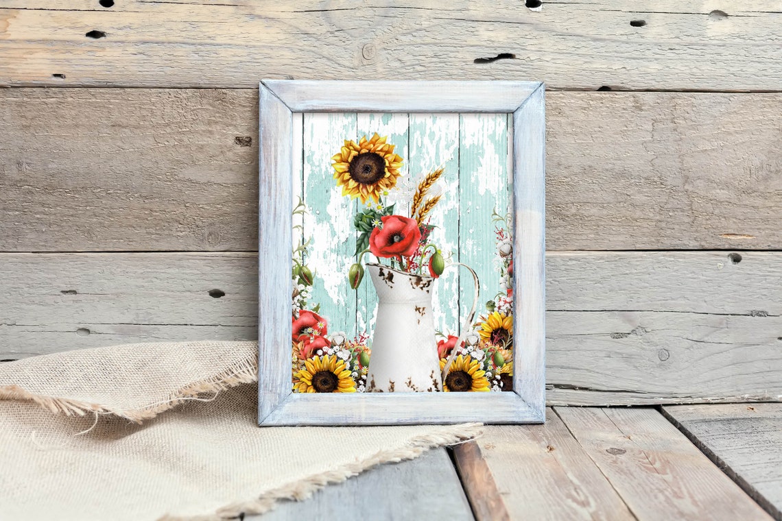 Farmhouse Floral Sunflower Bouquet Wall Art 5x7 8x10 11x14 16x20 Poppies Sign Country Flowers Diy Decor Farmhouse Diy Decor - Image 3