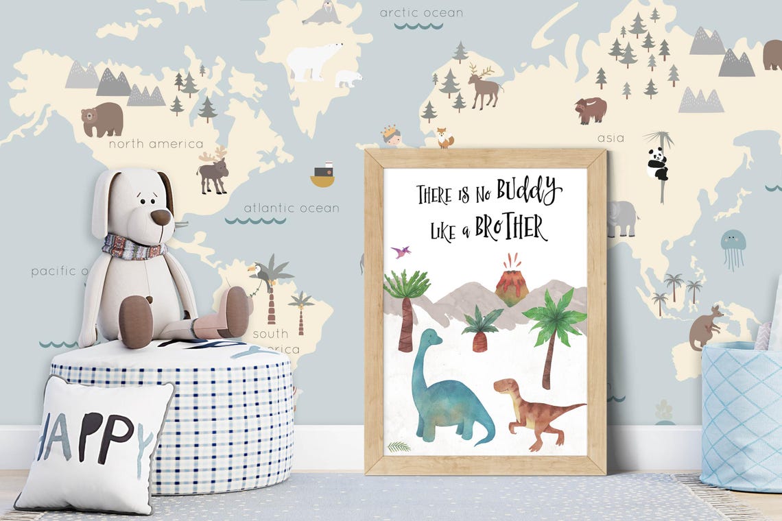There Is No Buddy Like A Brother Watercolor Dinosaur Kids Room Poster - Image 6