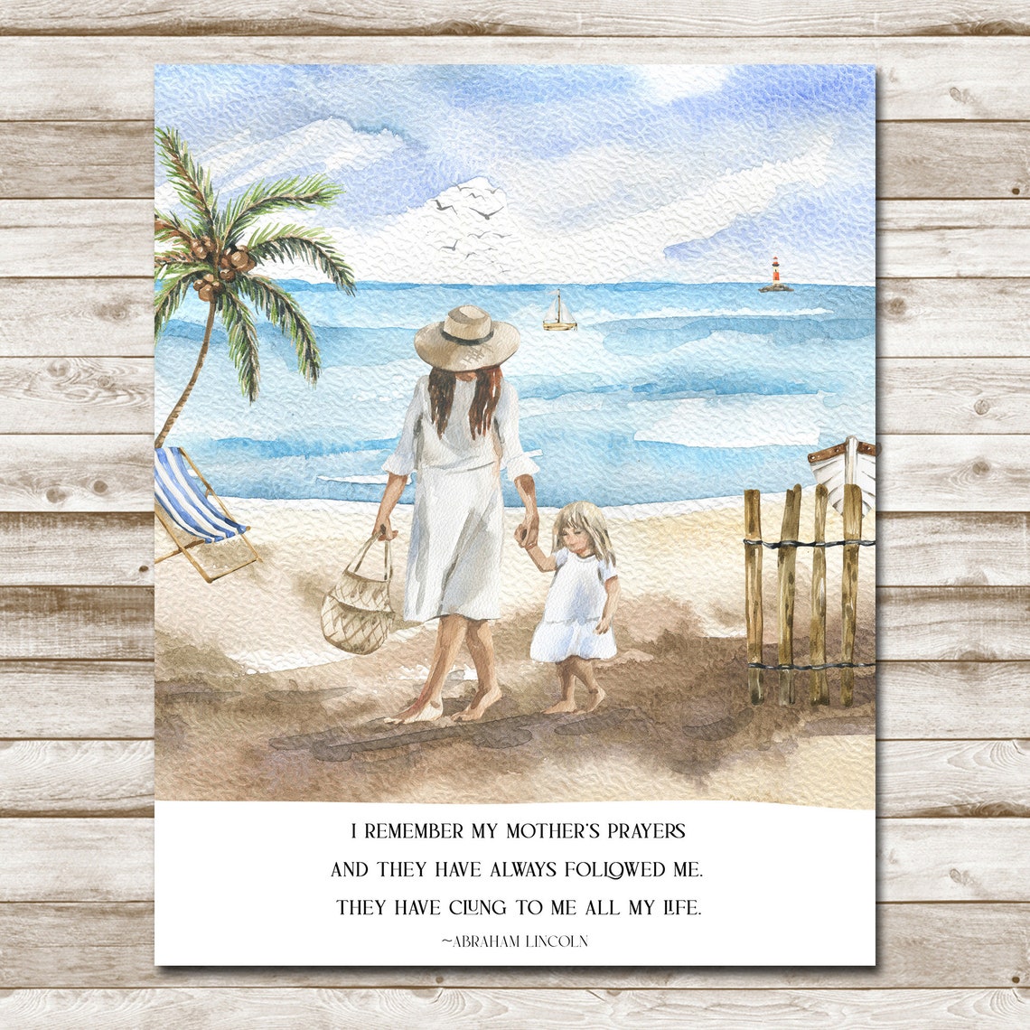 Mothers Prayers Abraham Lincoln Quote Beach Watercolor Wall Art - Image 4