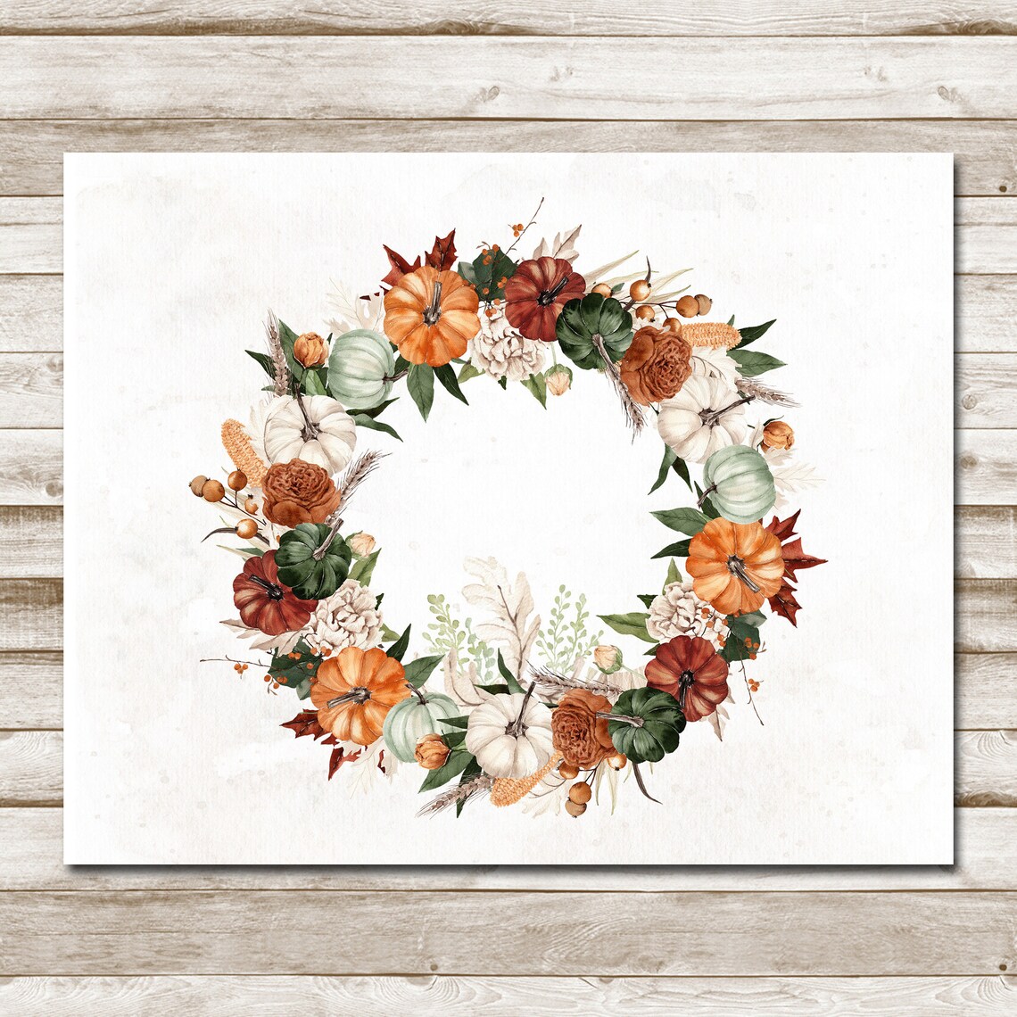 Autumn Pumpkin Wreath Watercolor Fall Harvest Botanical Front Door Poster - Image 4