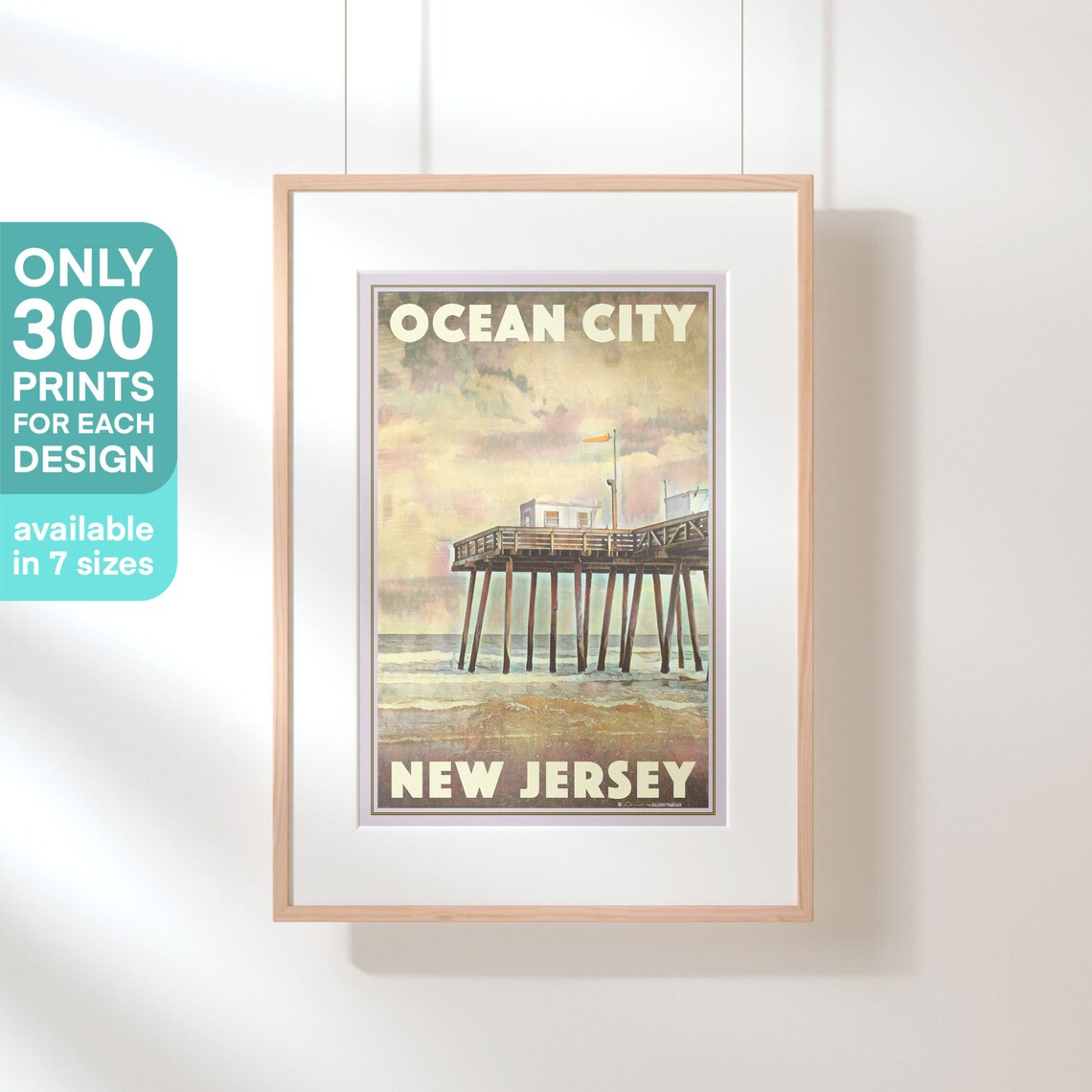 Ocean City New Jersey Vintage Travel Poster With Wooden Fishing Pier - Image 3