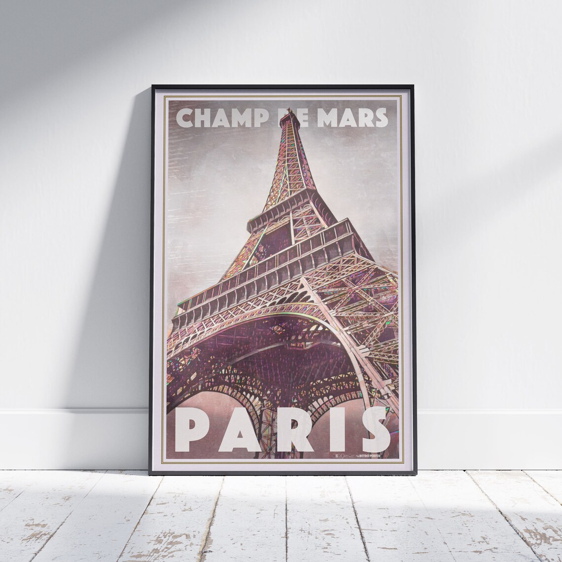 Champ de Mars Paris Vintage Poster Eiffel Tower Closeup Travel Art