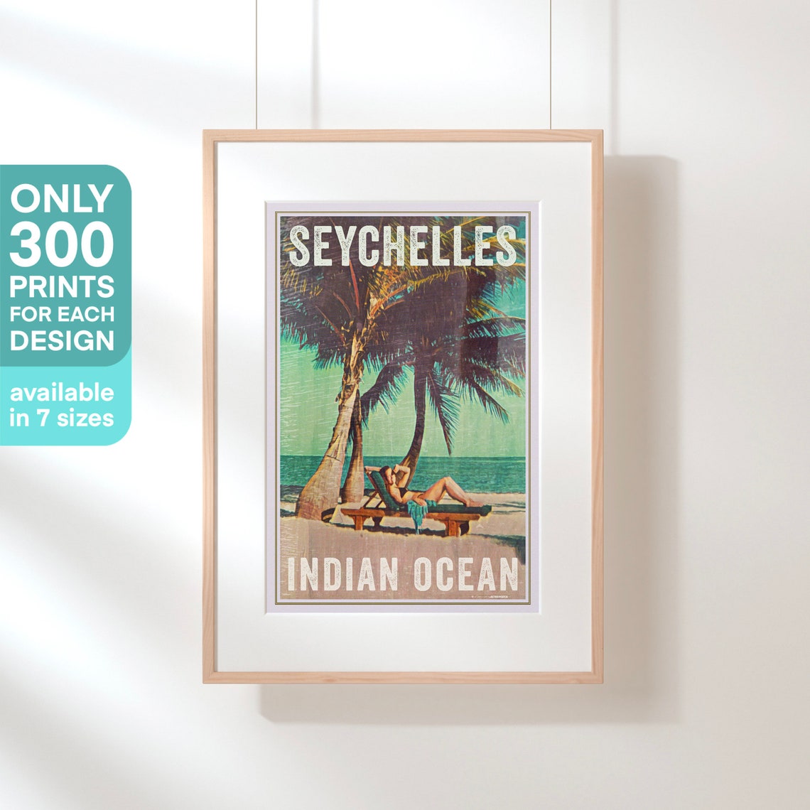 Seychelles Indian Ocean Palm Beach Sunbather Vintage Travel Poster - Image 3