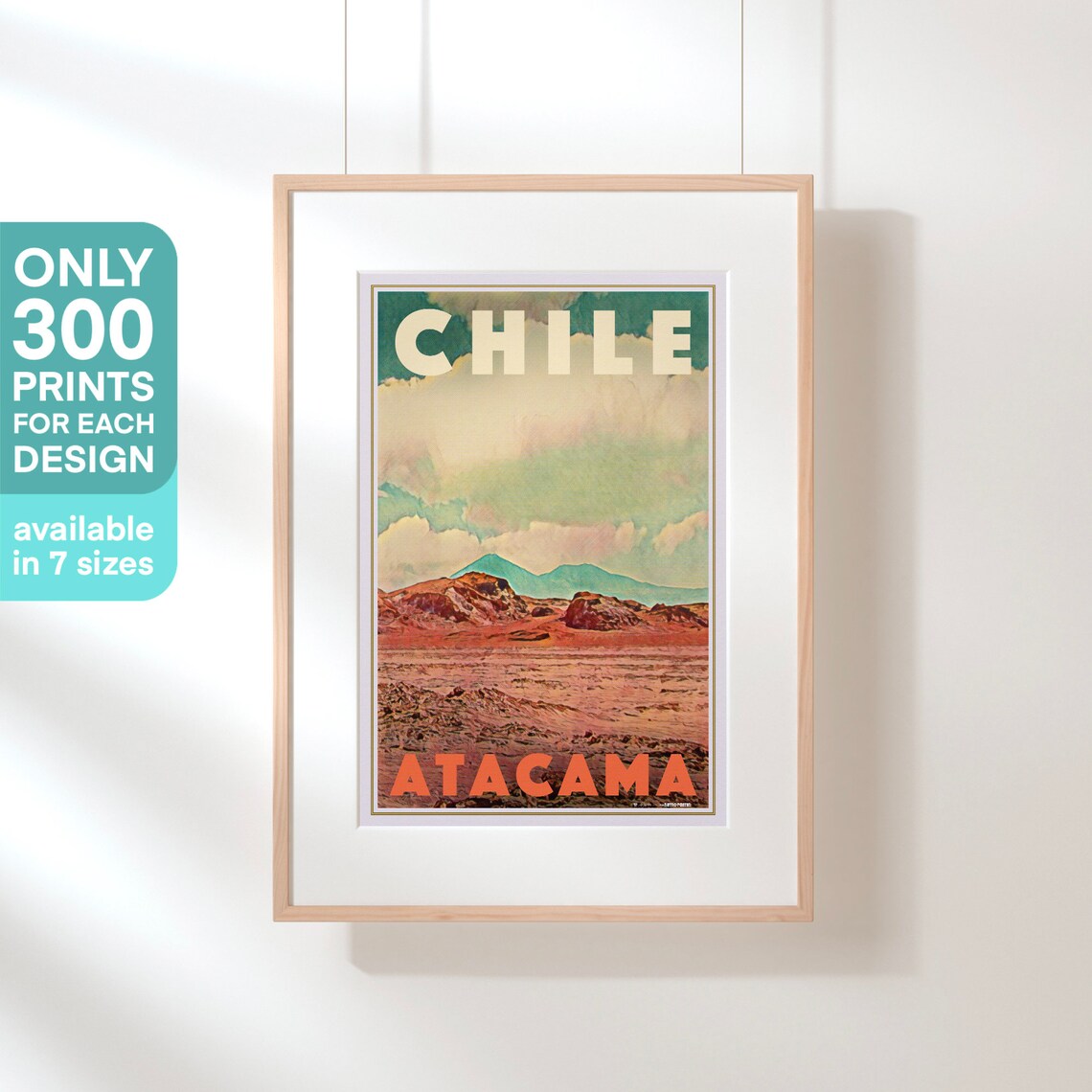 Chile Atacama Desert Red Rock Volcano Mountains Retro Travel Poster - Image 3