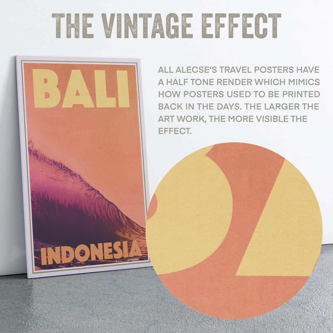 Bali Indonesia Surf Wave Barrel Sunset Vintage Travel Poster - Image 3