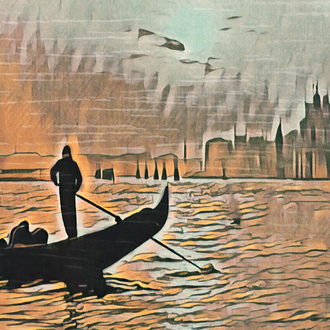 Venezia Italy Retro Travel Poster La Serenissima Gondolier Sunset Art - Image 4