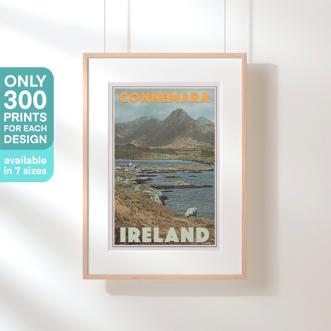 Connemara Ireland Sheep Lake Mountain Landscape Vintage Travel Poster - Image 3