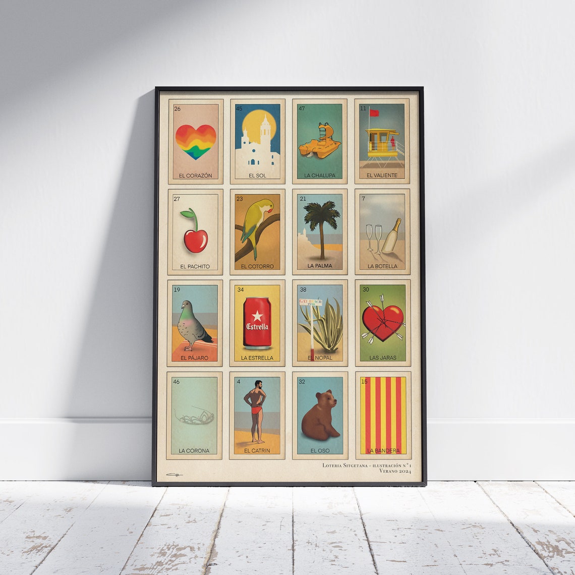 Loteria Sitgetana Verano Poster Limited Edition Art By Cha 16 Icons Of Sitges Inspired By Mexican Loteria Cards
