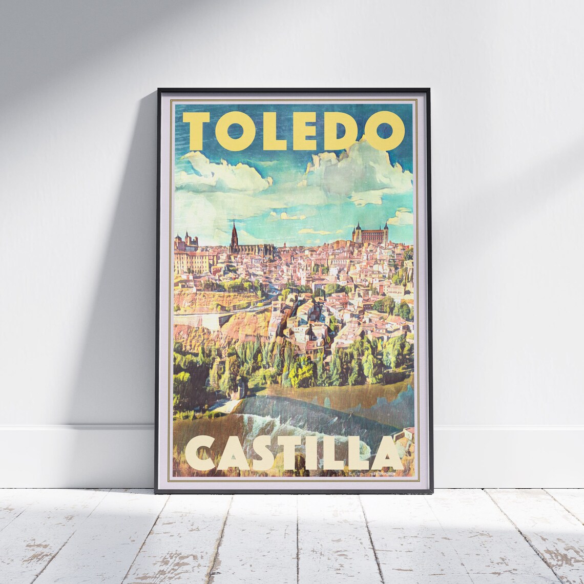 Toledo Spain Vintage Travel Poster Castilla Medieval Skyline Art