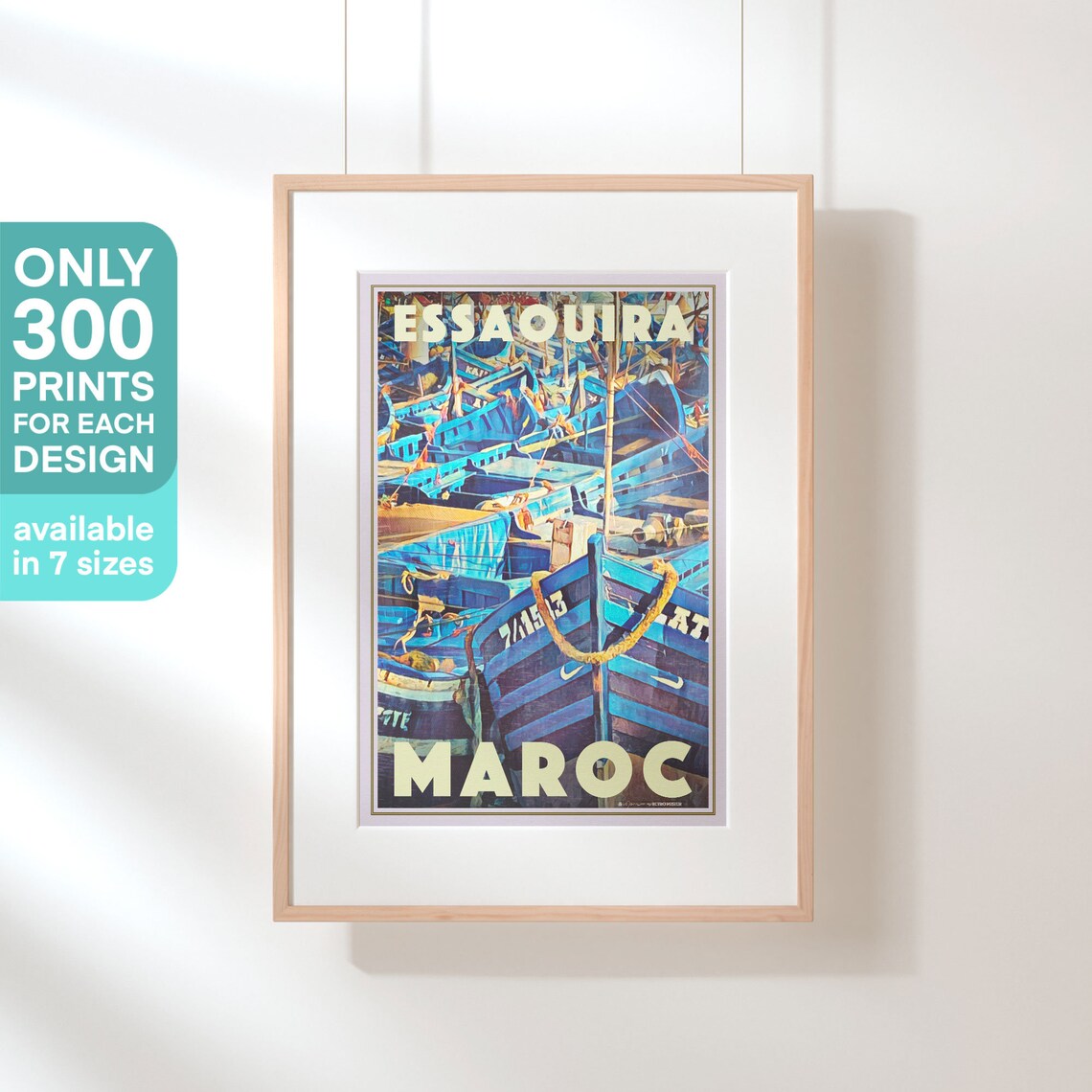 Essaouira Blue Fishing Boats Harbor Vintage Morocco Travel Poster - Image 3