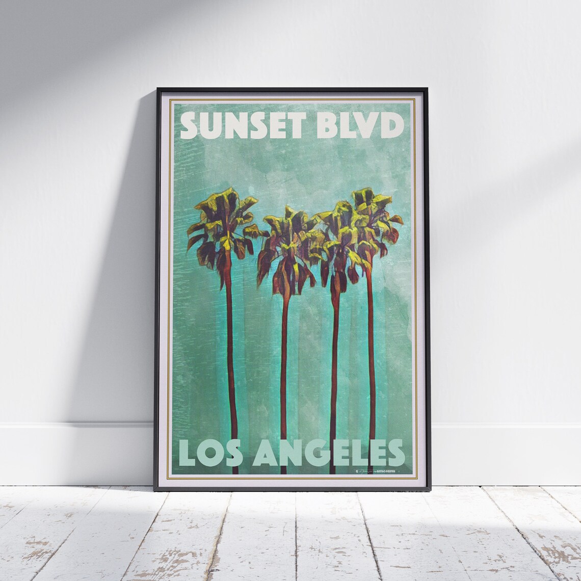 Los Angeles Sunset Boulevard Tall Palms Vintage Travel Art Poster