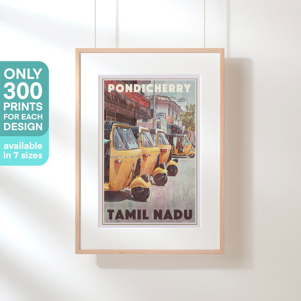 Pondicherry Tamil Nadu Yellow Auto Rickshaw India Travel Poster - Image 3