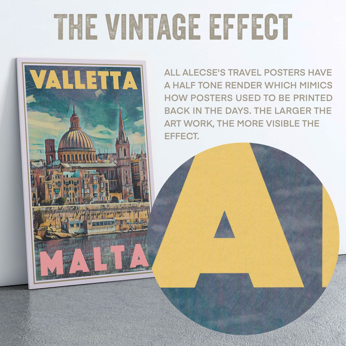 Valletta Malta Vintage Travel Poster Baroque Dome Harbor View Art - Image 2