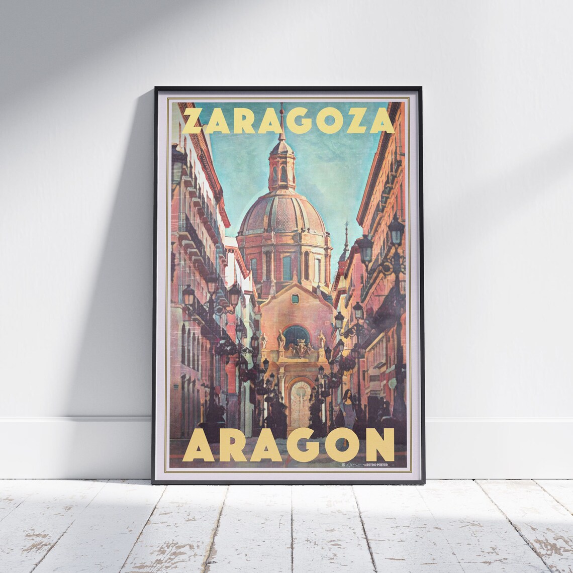 Zaragoza Aragon Vintage Travel Poster Spain Cathedral Dome Art