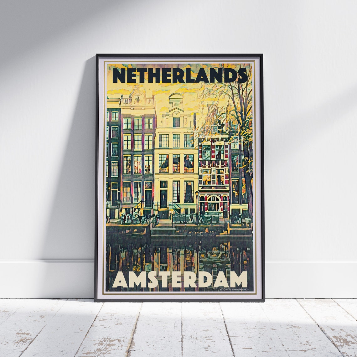 Amsterdam Gabled Canal Houses Mirror Water Netherlands Travel Poster